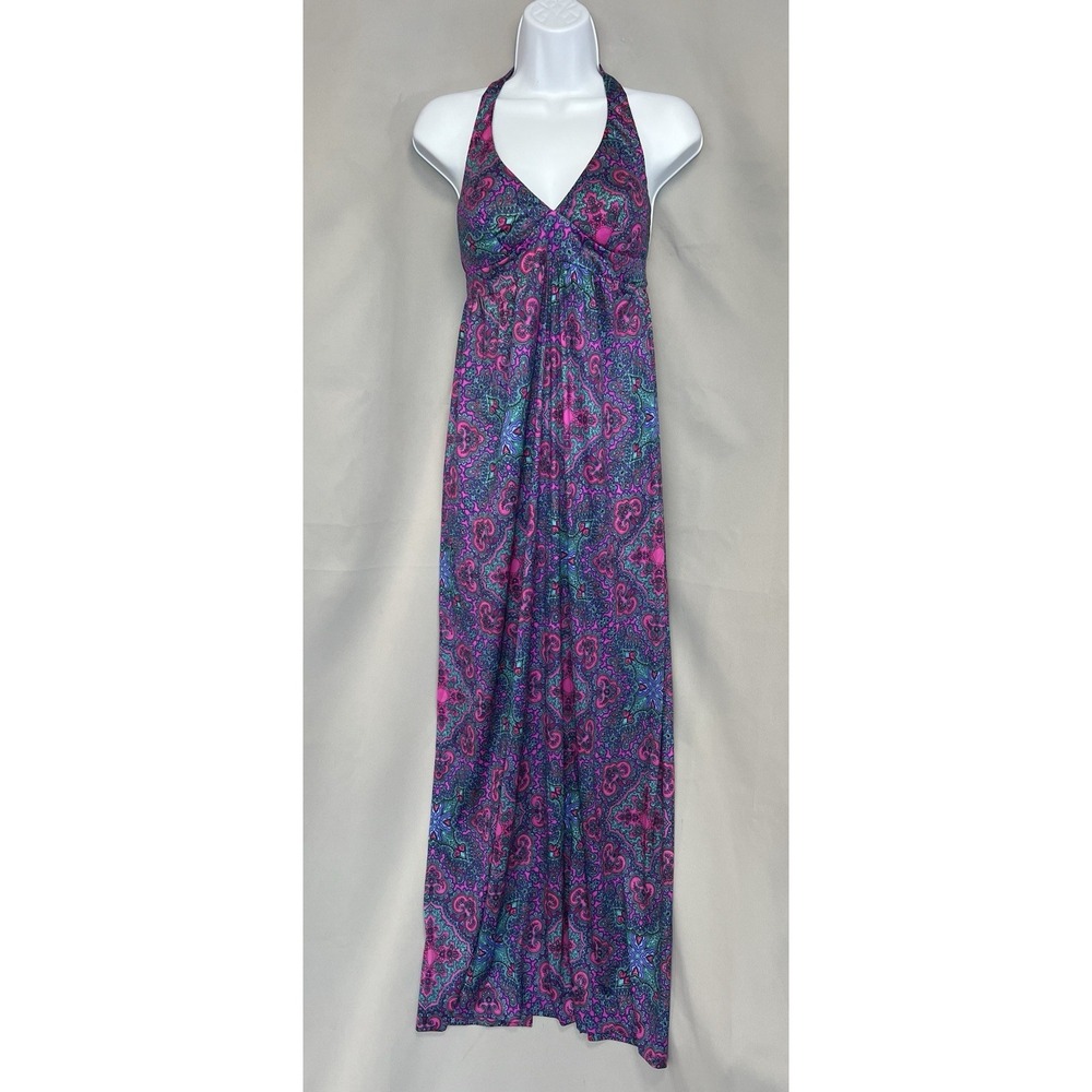 Vintage 1970s HIGH TIDE CALIFORNIA Maxi Paisley Beach POOL party Sun Dress XS/S